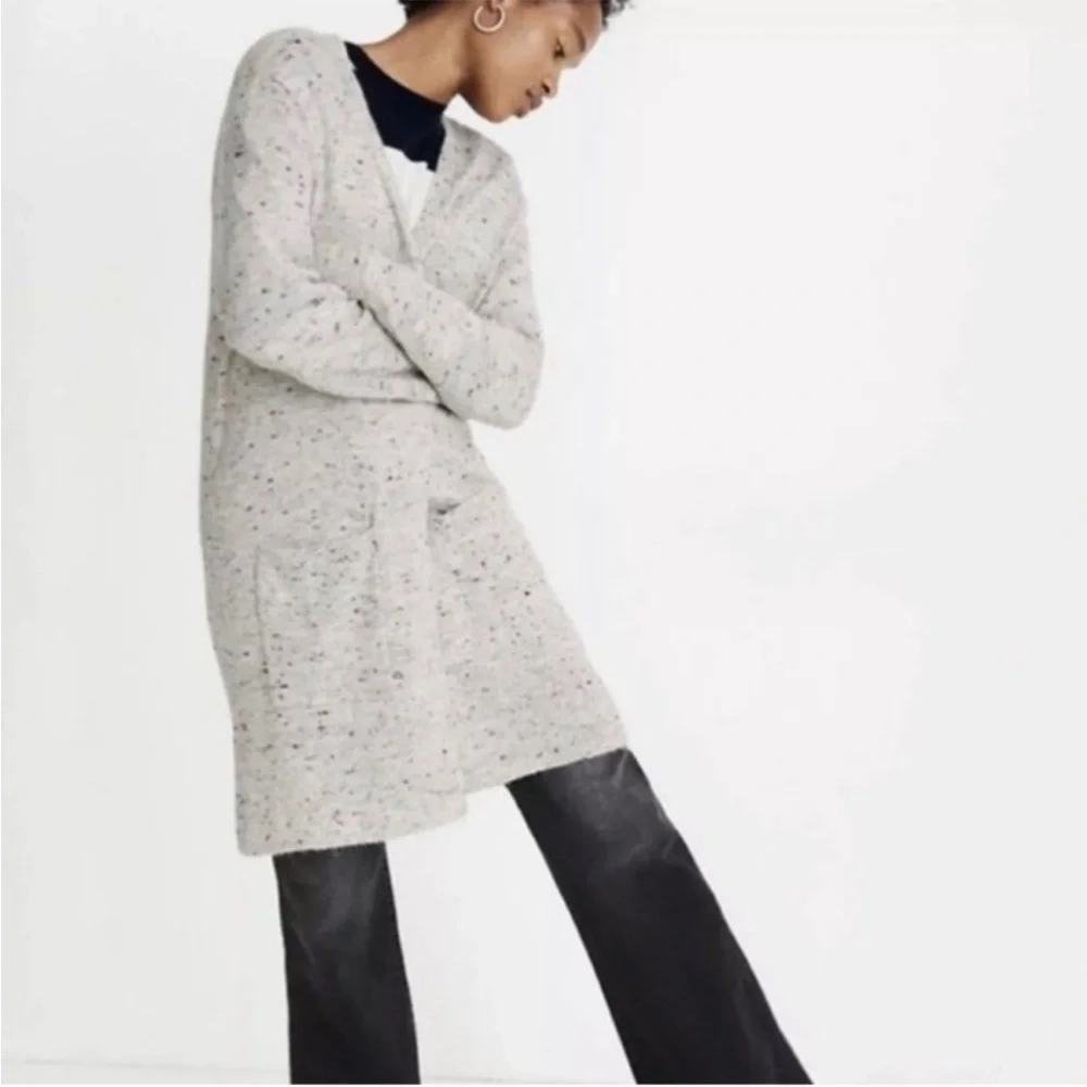 Madewell Cardigan Gray Speckled Donegal Kent Sweater Coziest Yarn Open Front